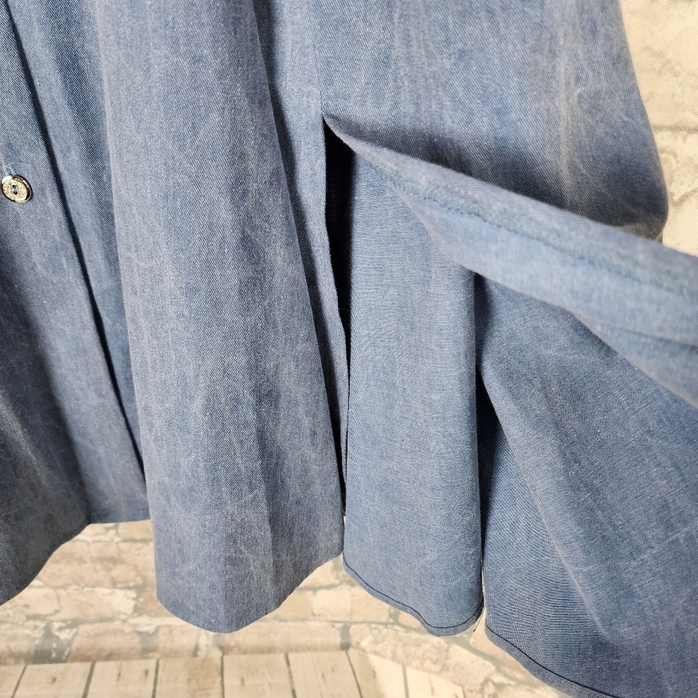 Vintage Western A Line Maxi Skirt Button Front Chambray Blue Cotton Size 11/12 - Picture 7 of 10